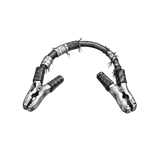 A short jumper cable with worn alligator clamps at both ends.