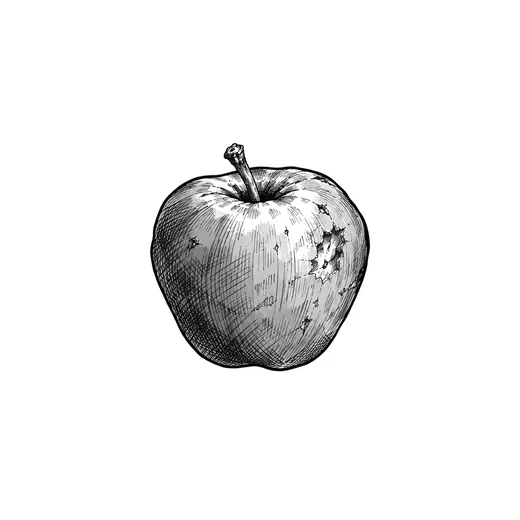 A whole apple with a short stem and a small scuff.
