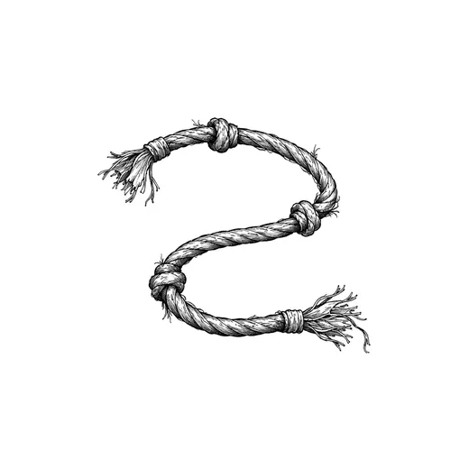 A soft counting cord with spaced knots and two frayed ends.
