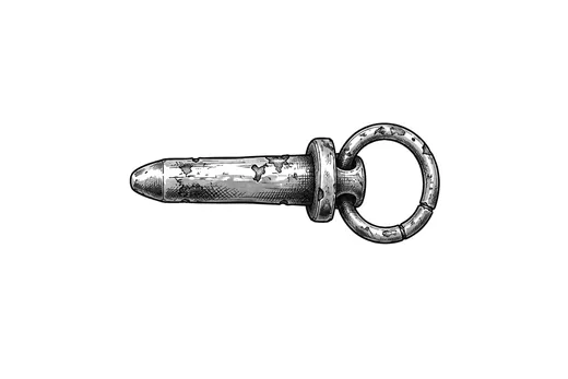 A stout metal gate pin with a round pull ring.