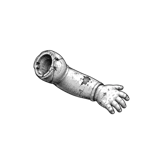 A discarded toy doll's arm with a round shoulder socket.