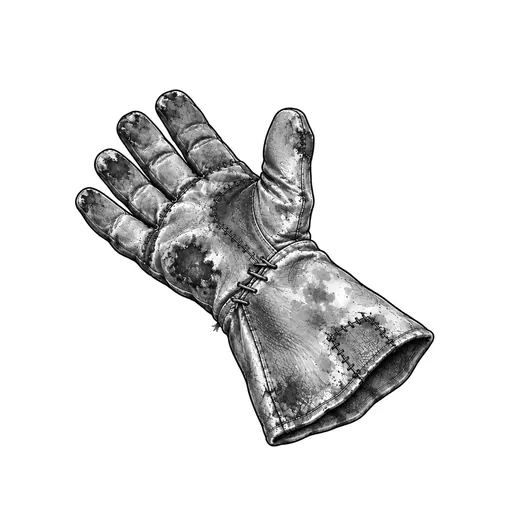 A worn leather welding glove with a long protective cuff.