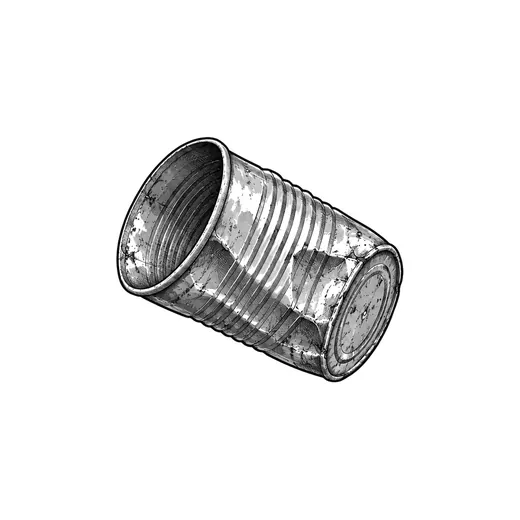 A dented open tin used for bailing water from a boat.