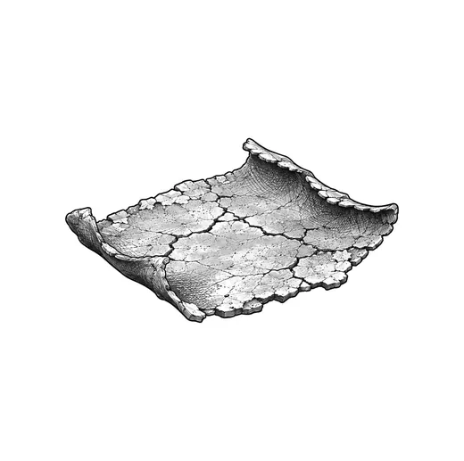 A brittle plate of dried silt with curled edges and shallow cracks.