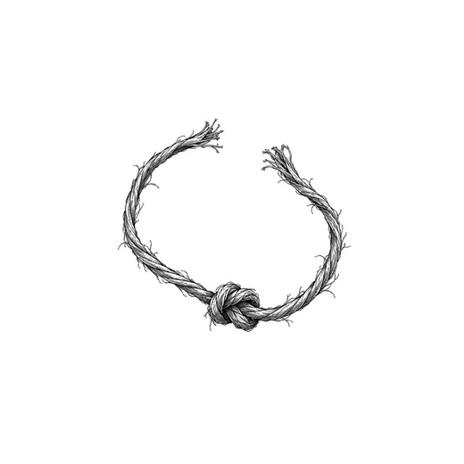 A fine frayed length of twine with a loose overhand knot.