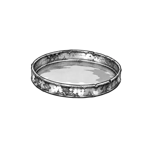 A shallow paint-tin lid holding a little water.