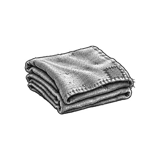 A folded wool blanket with a stitched hem and darned corner.