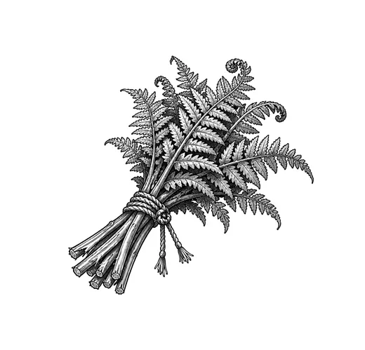 A small tied bundle of cut fern fronds.