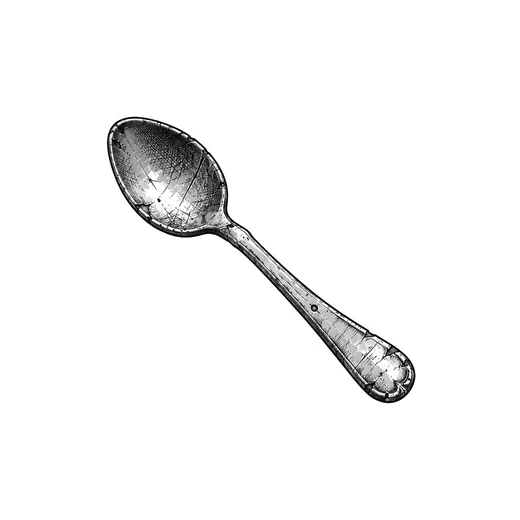 A worn metal spoon with a scratched handle.
