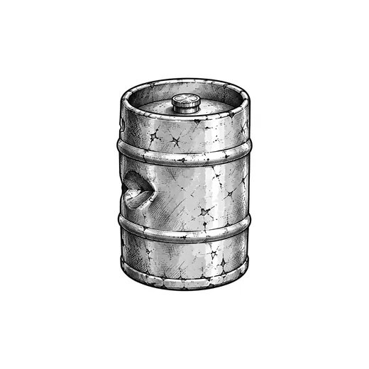 A small metal keg with a dent in its side.