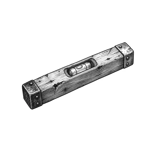 A wooden carpenter's level with a bubble vial and metal end caps.