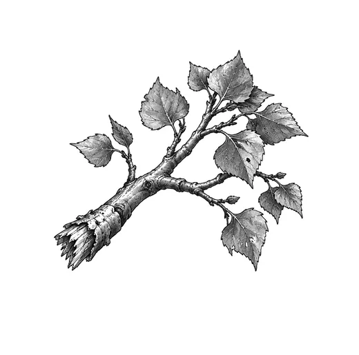 A fallen cottonwood bough with broad triangular leaves.