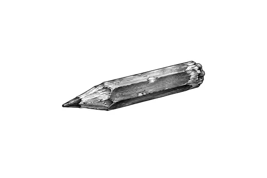 A worn wooden pencil with a roughly sharpened point.