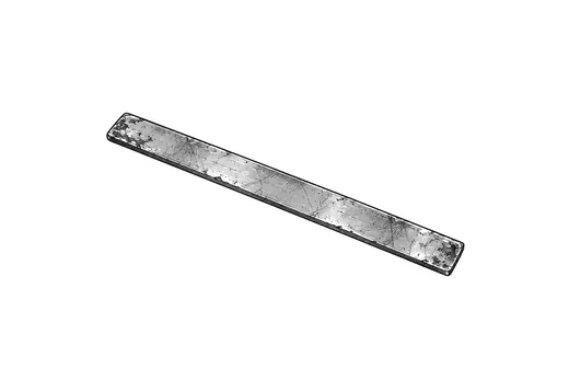 A plain worn metal straightedge.