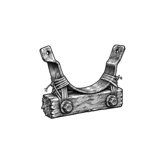A salvaged horn-mount bracket secured with cord and two bolts.