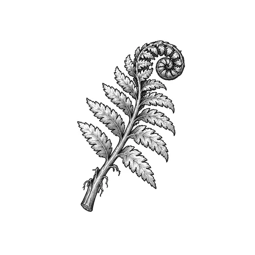 A pale fern frond with delicate divided leaflets.