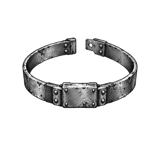 An open steel collar with a small rectangular housing.