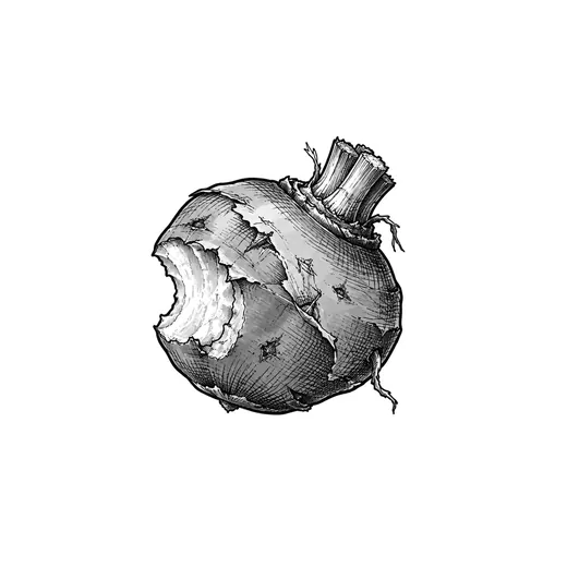 A small boiled root with torn skin and exposed pale flesh.