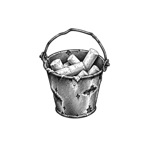 A small bucket holding worn chalk stubs.