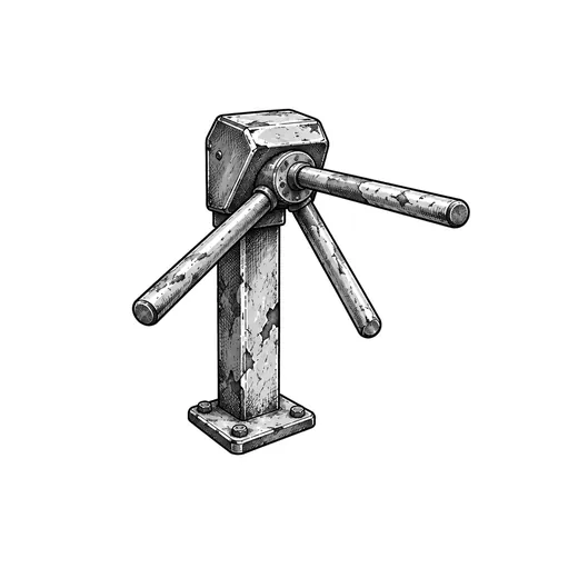 An old mechanical turnstile with three tubular arms.