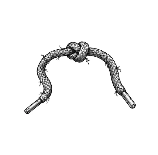 A bootlace with a small knot and two metal aglets.