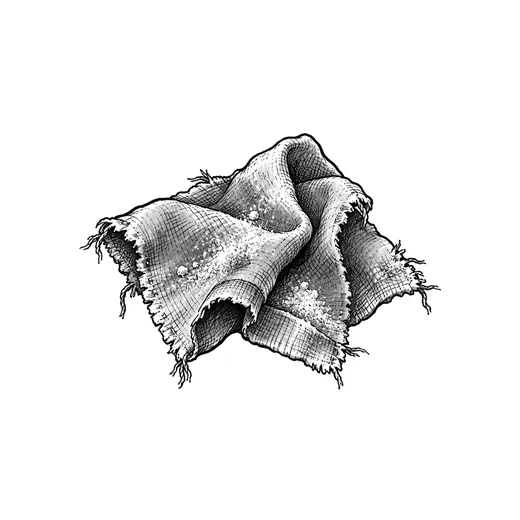 A frayed cleaning rag carrying chalk dust.