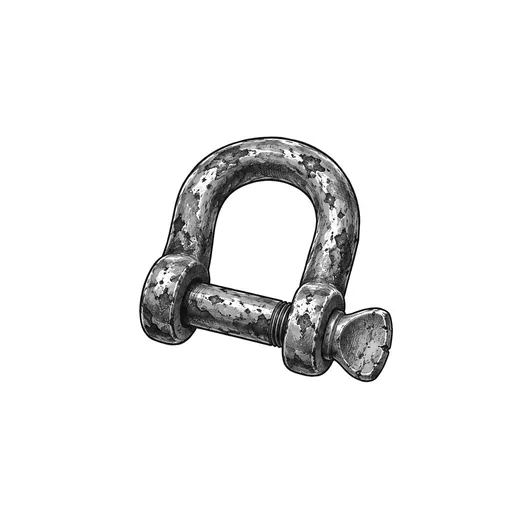 A small worn iron shackle with a threaded cross-pin.