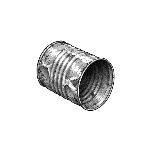 An empty ribbed coffee tin tilted to show its open mouth.