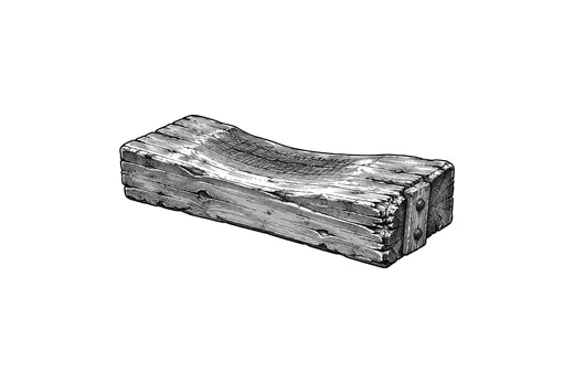 A low wooden doorstep worn hollow in the middle.