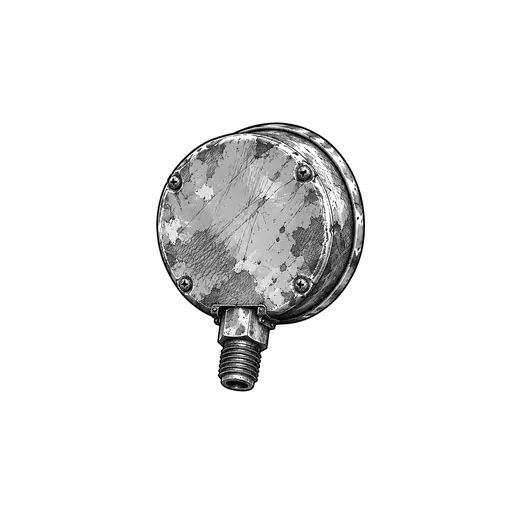 The metal back of a pressure gauge lying face down.