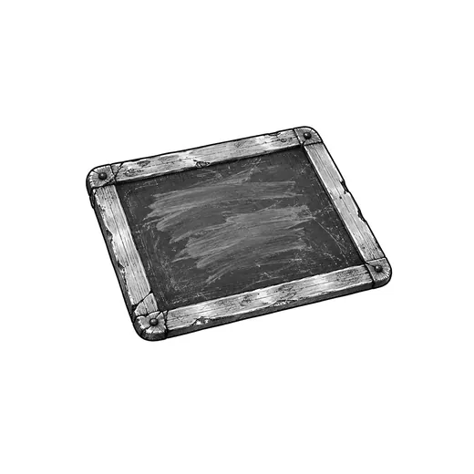 A worn school slate with a damp wiped surface.