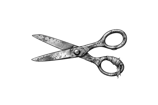 A pair of worn steel scissors with slightly open blades.