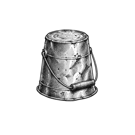 An upside-down bucket with a folded handle.