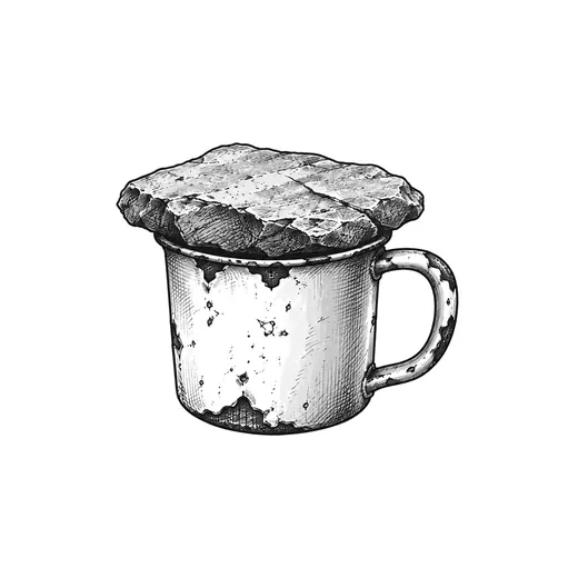 A flat stone covering an enamel cup.