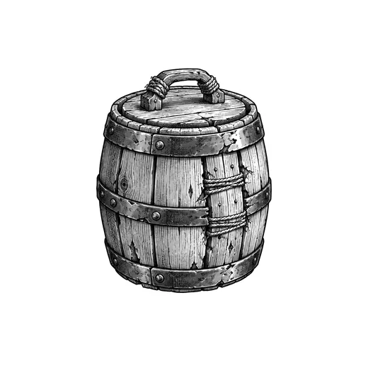 A small wooden food keg with metal hoops.