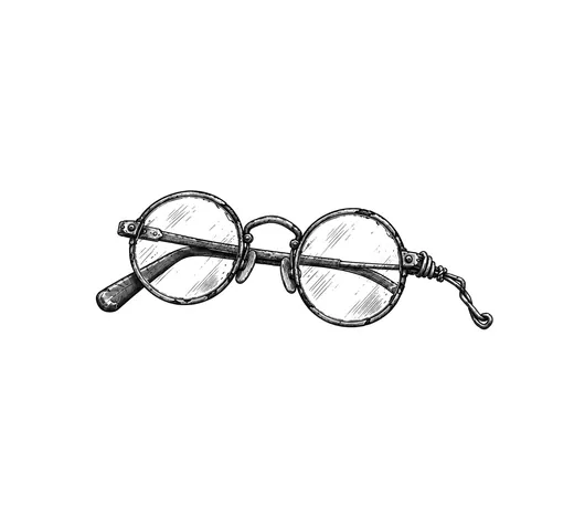 Reading glasses with one arm repaired using fence wire.