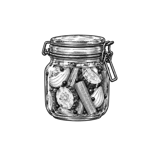 A jar of pickle with wire securing its lid.
