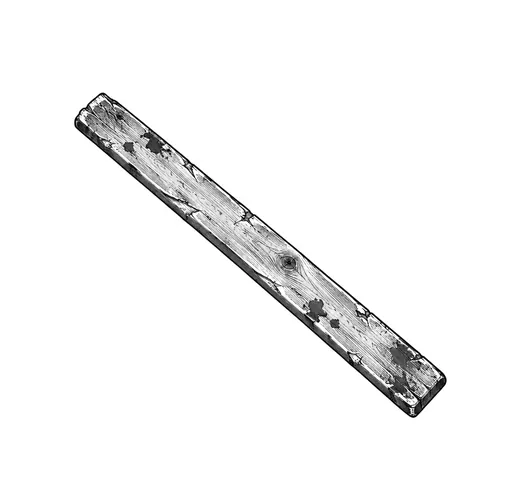 A worn wooden straightedge.