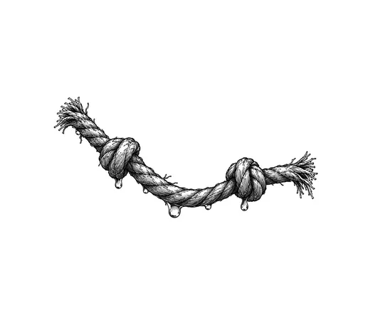 A wet length of cord with two knots.