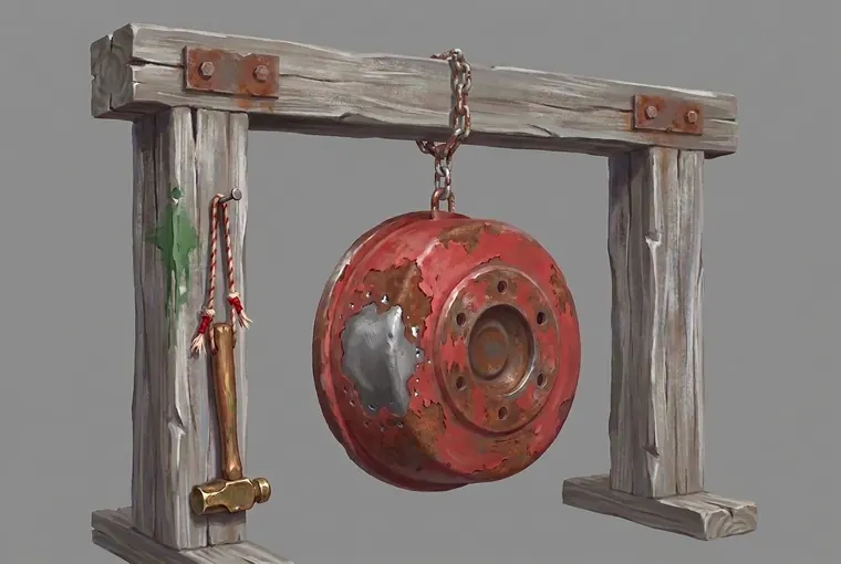The Roost Bell, a salvaged fire truck brake drum suspended from a rope